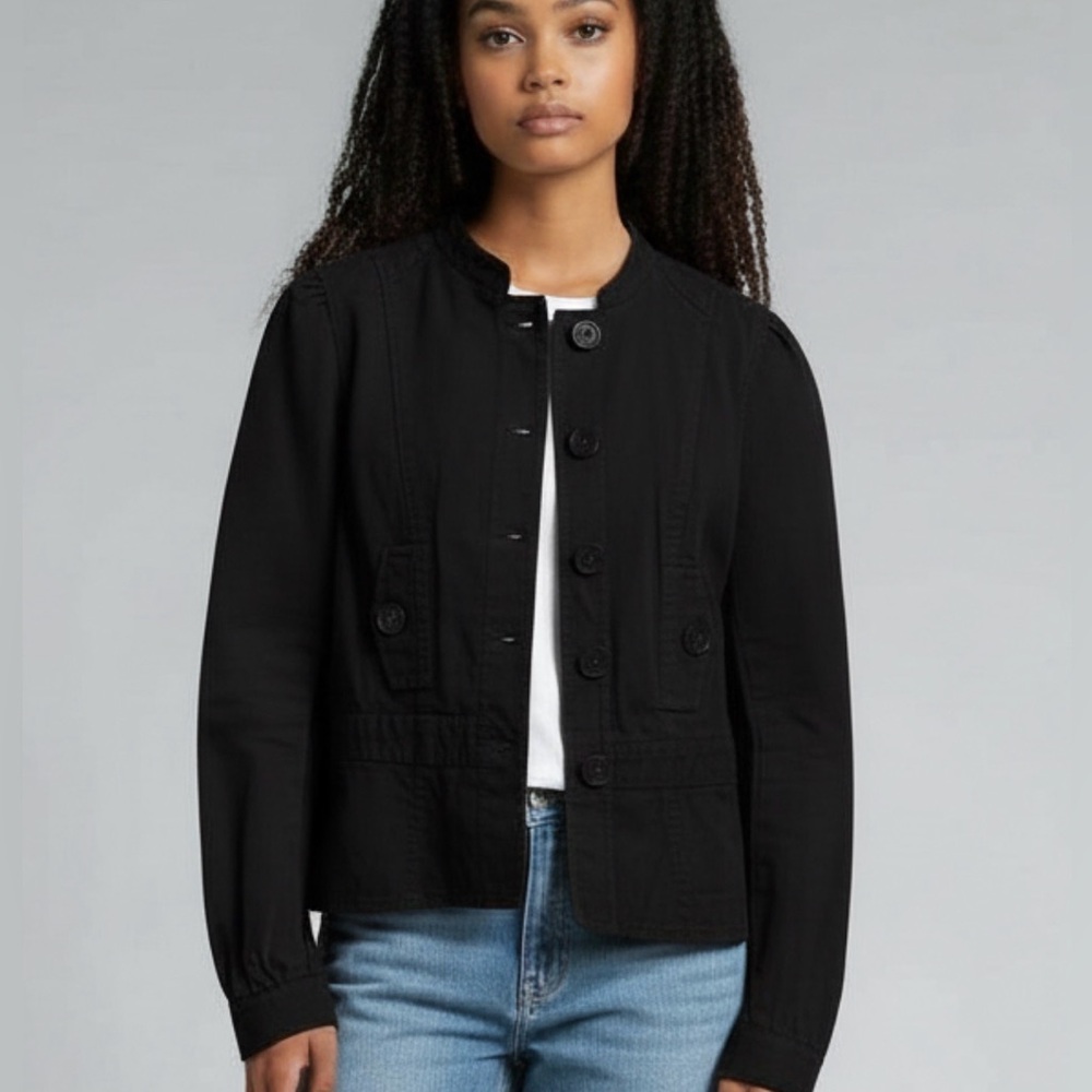 MARC JACOBS Black Cotton Peplum Jacket Size 8 Military Utility Style Designer